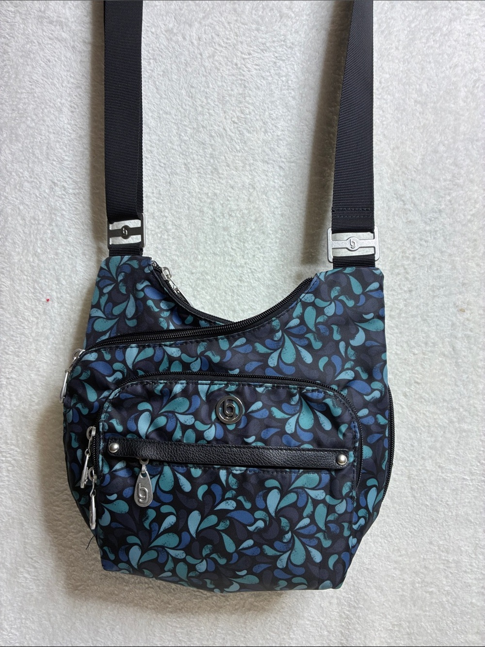 Crossbody Shoulder Bag in Teal Floral Print - Brand Unknown